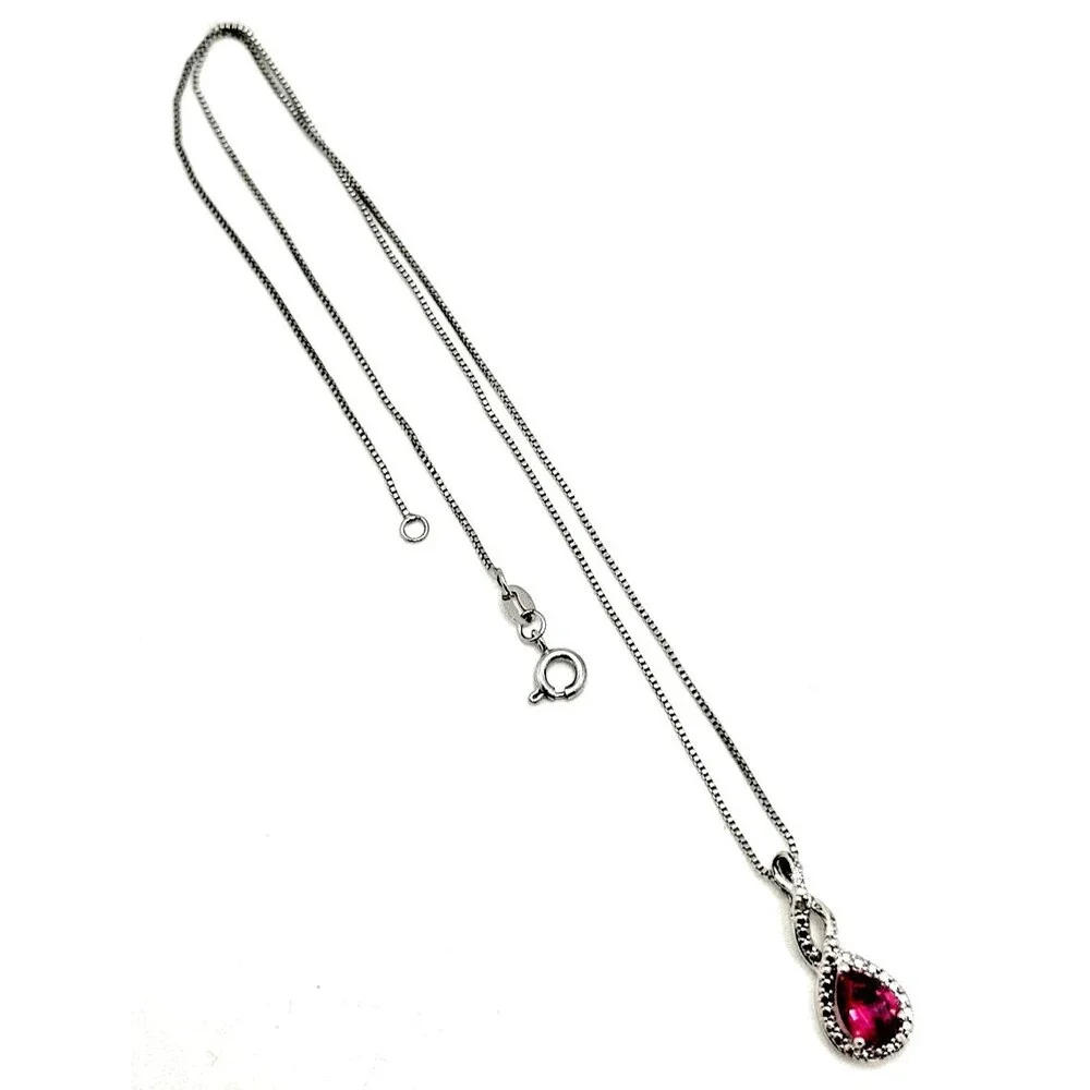Vintage BN KRN Pink Rhinestone Pendant Necklace Silver Tone Chain Signed 18